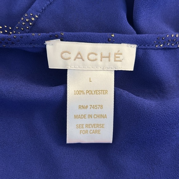 Cache Cobalt Blue Classic Career Business High Low Flowy Keyhole Top Size Large - Picture 7 of 7